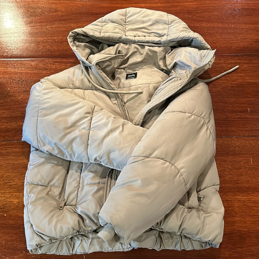 ZARA WOMENS CROPPED HOODIE PUFFER